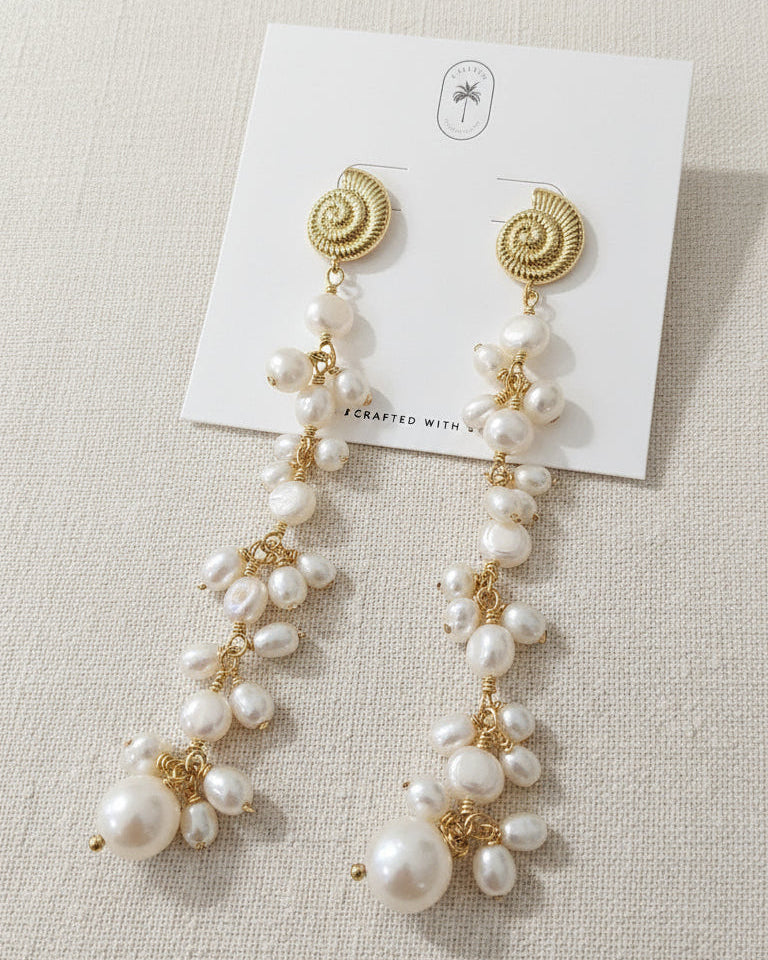 Golden Floating Pearl Earrings
