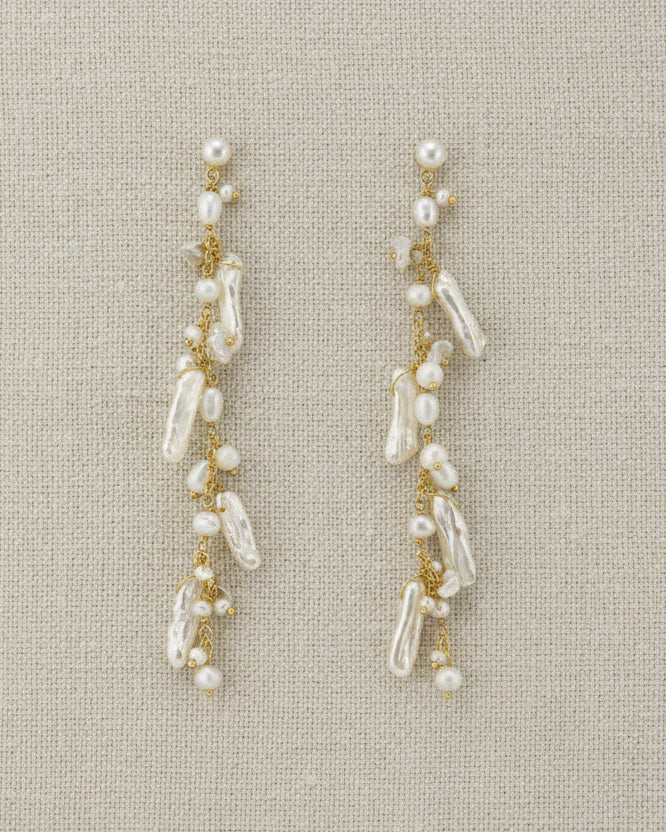 Golden Floating Pearl Earrings