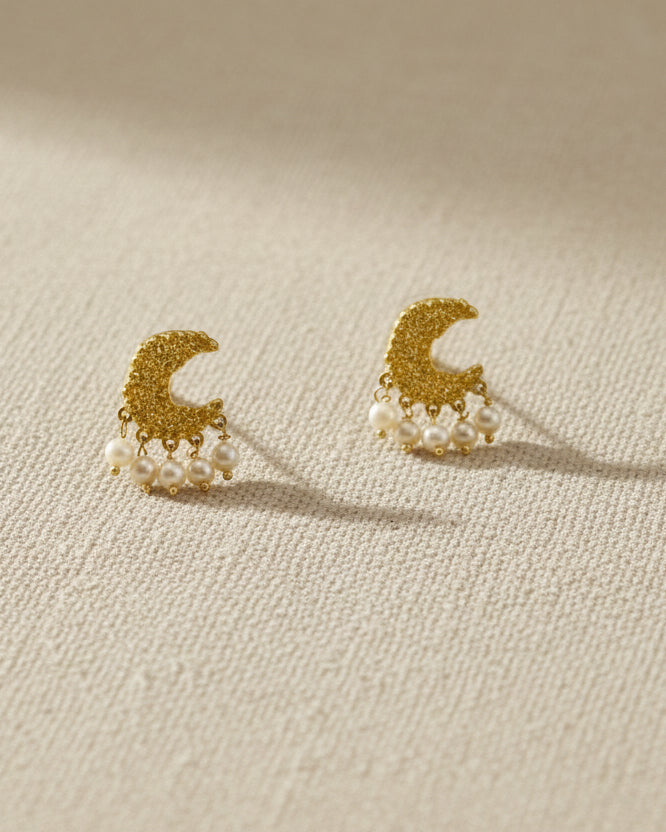 Crescent Moon Pearl Earrings