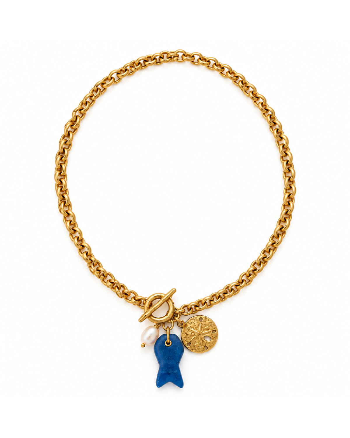 Capri fish charm necklace white background