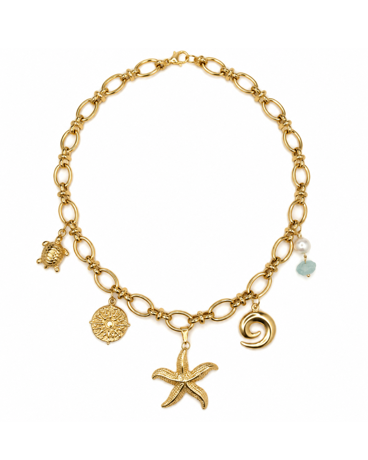 Golden coast charm necklace white background