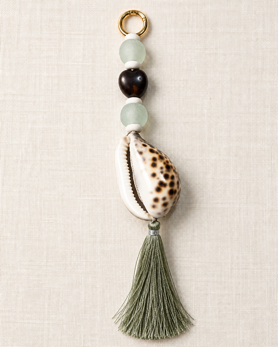 Amalfi Shell & Sea Glass Bag Charm Keychain – Sage