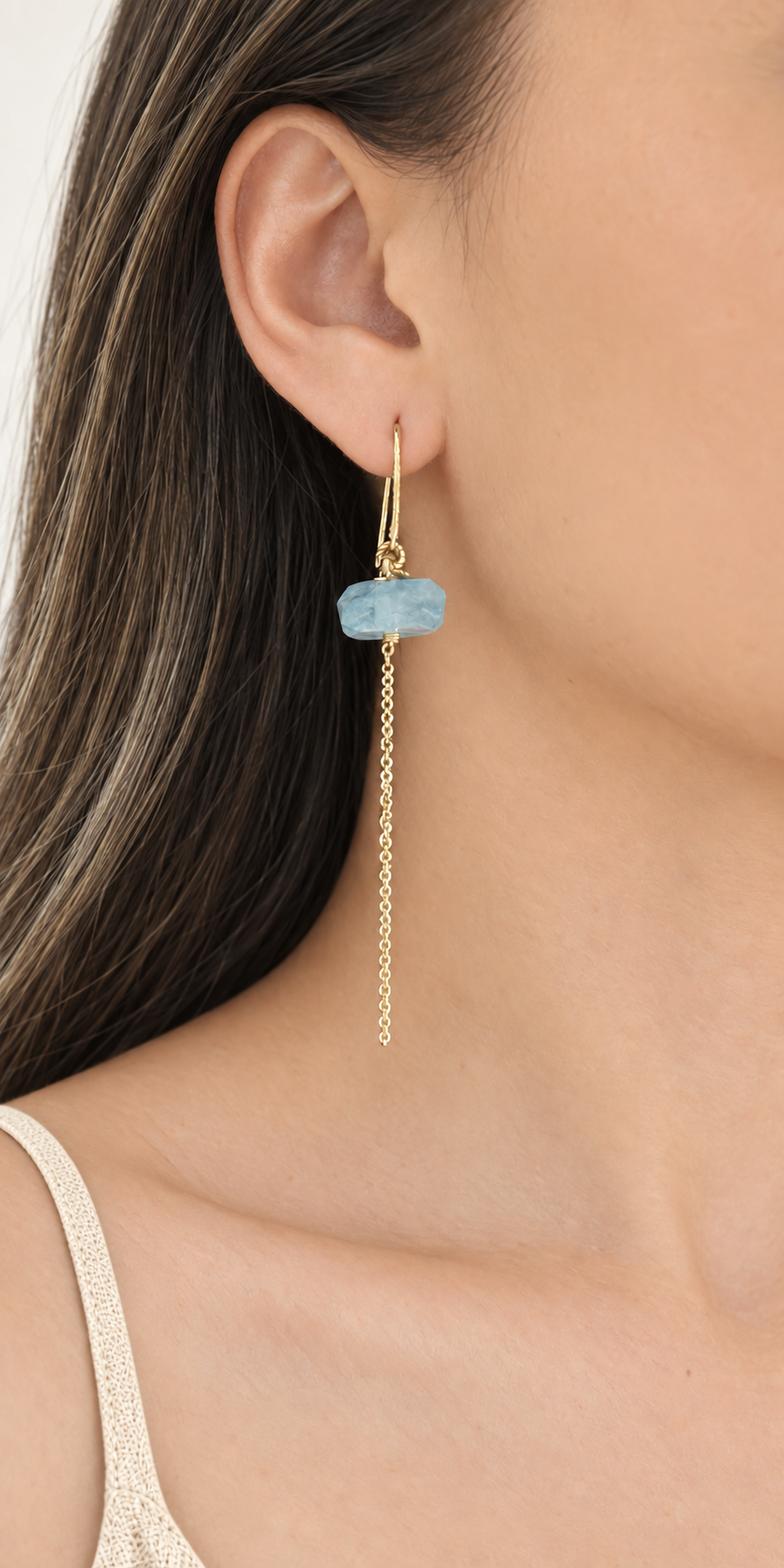 Aquamarine Hanging Chain Earrings
