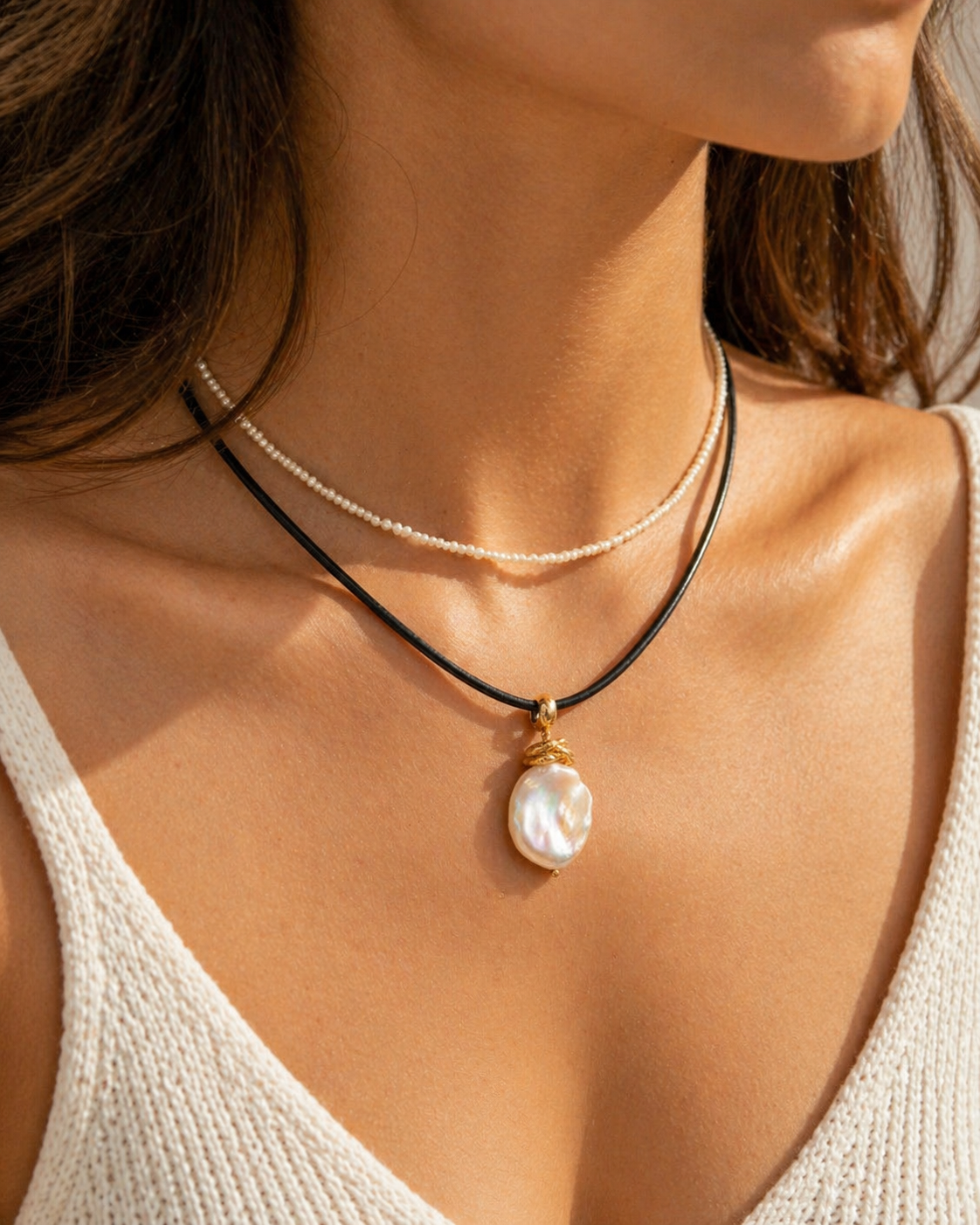 Sea of Pearl - Leather Necklace