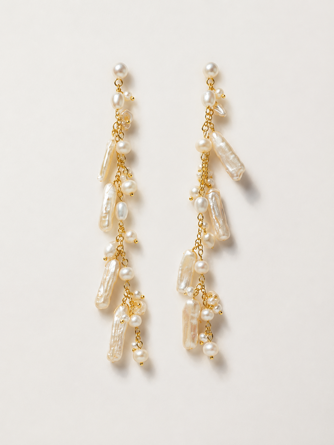 Golden Floating Pearl Earrings