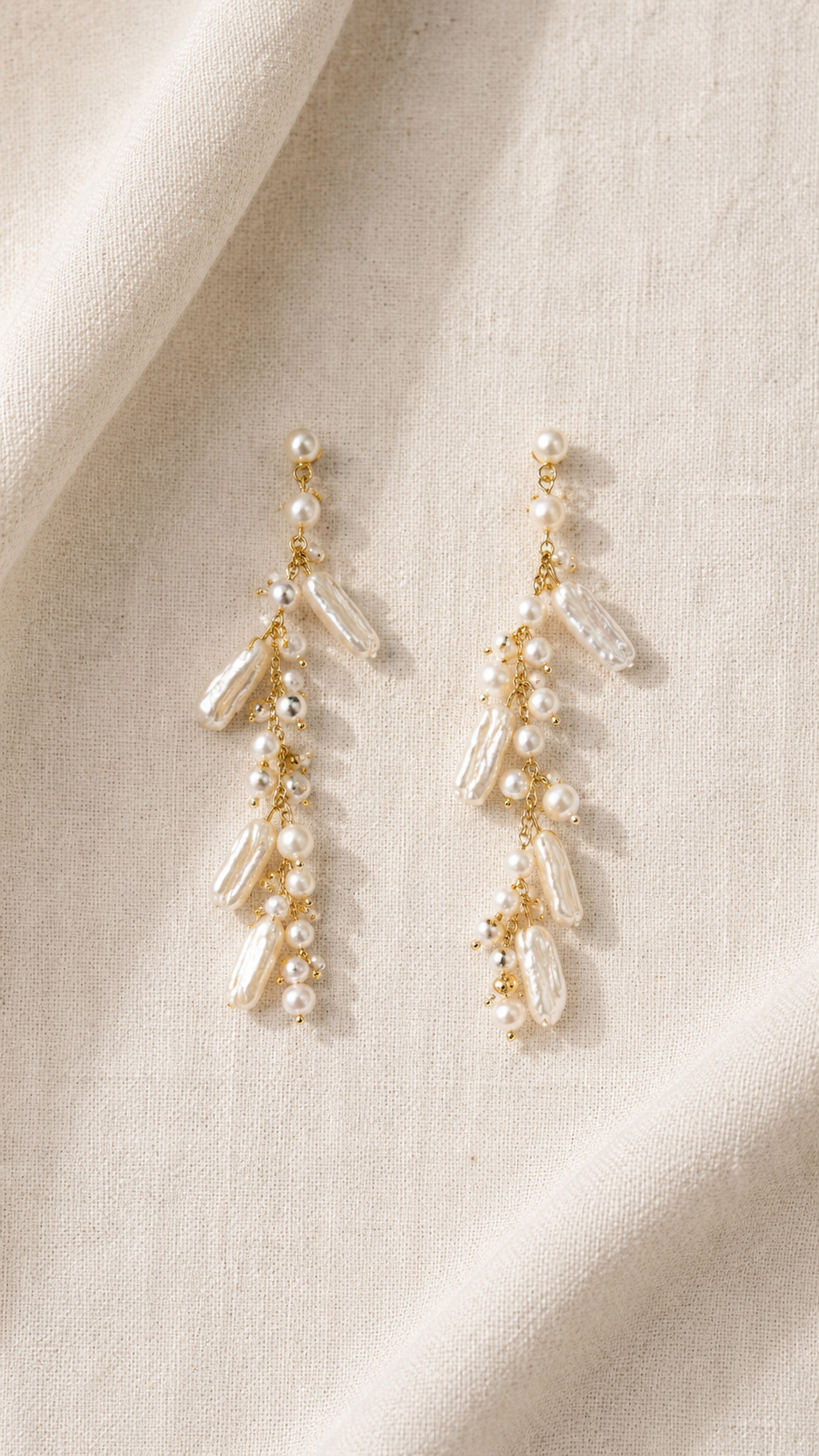 Golden Floating Pearl Earrings