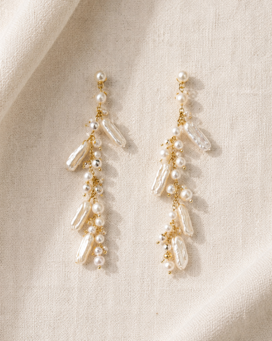 Golden Floating Pearl Earrings