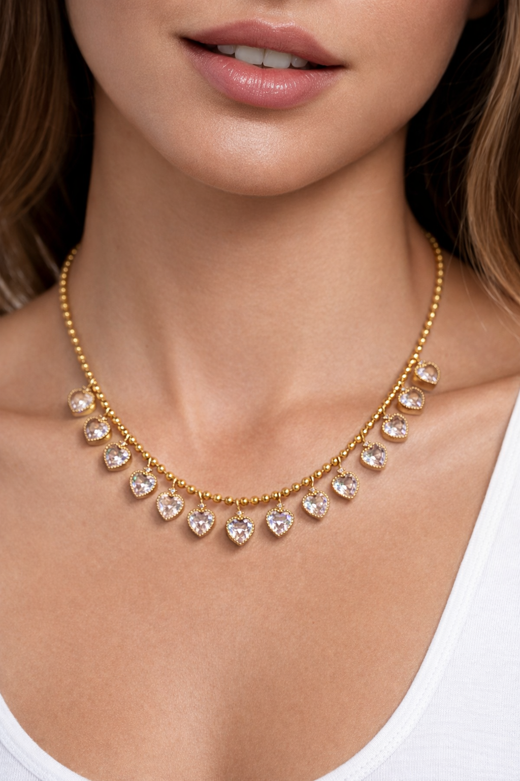 Tiny Heart Tennis Necklace