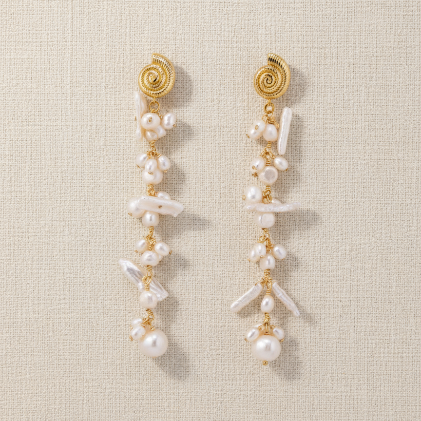 Golden Floating Pearl Earrings