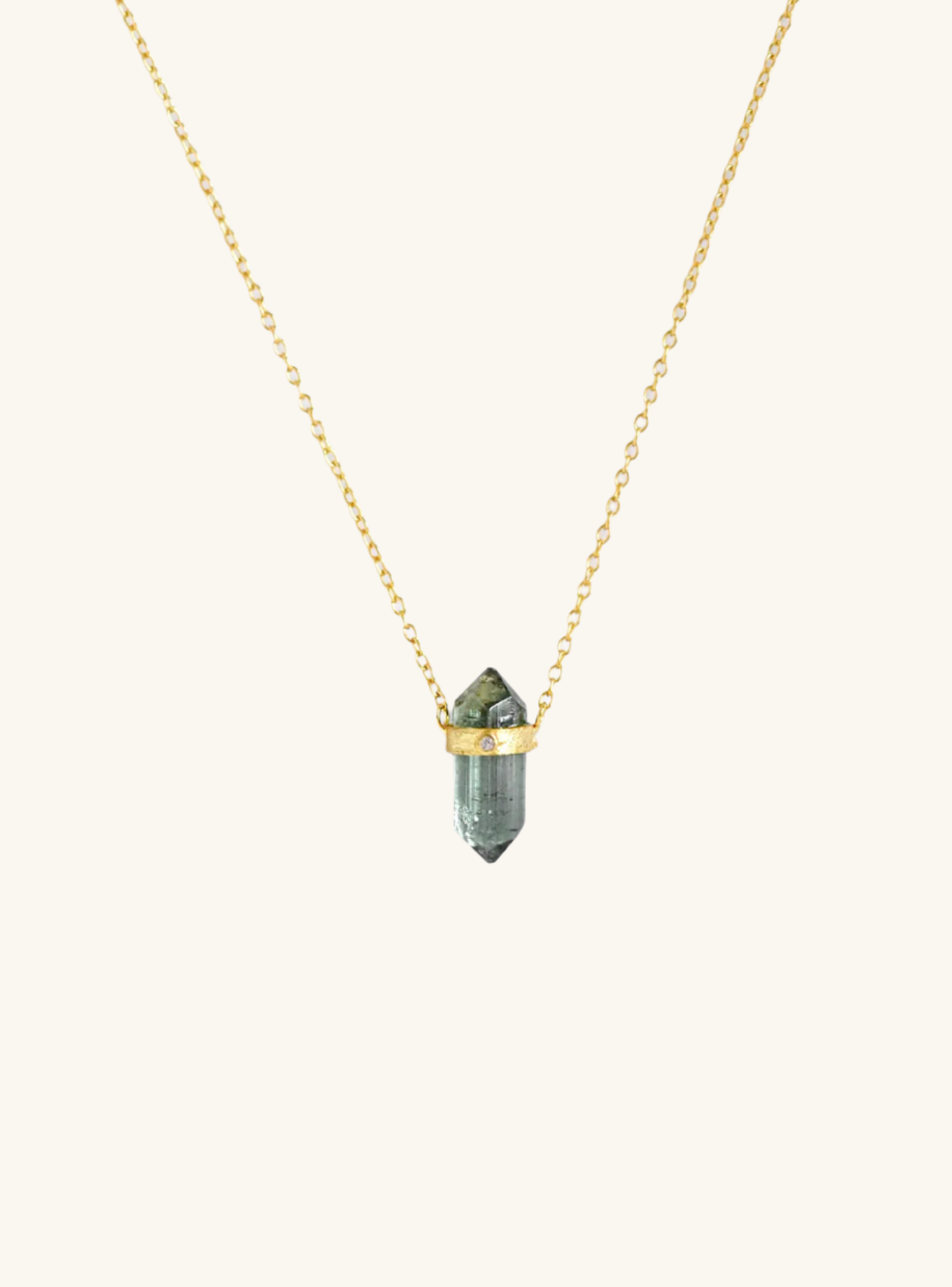 Conical Tourmaline With Diamond Necklace