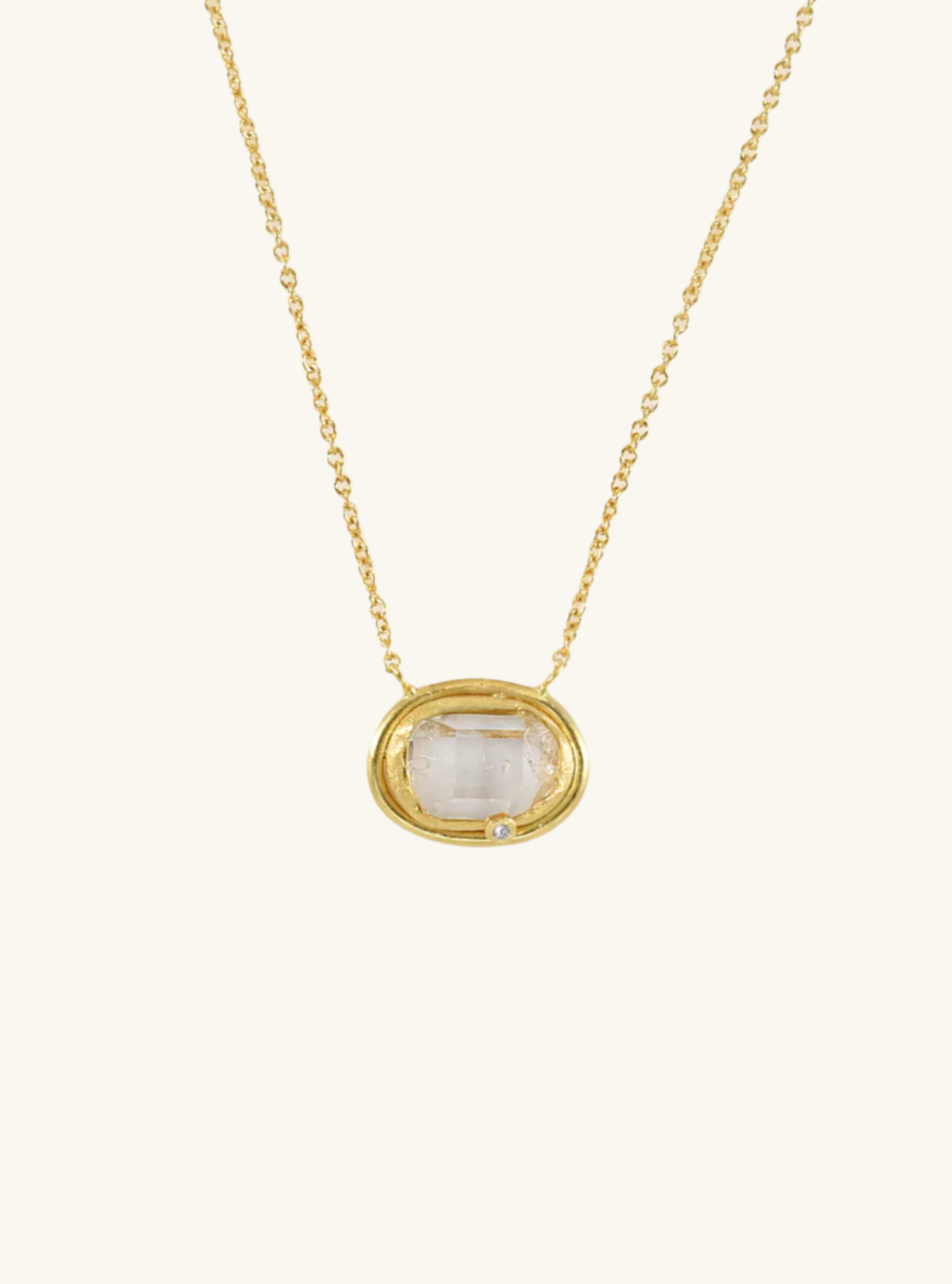 Mini Herkimer Quartz Double Bezel Necklace