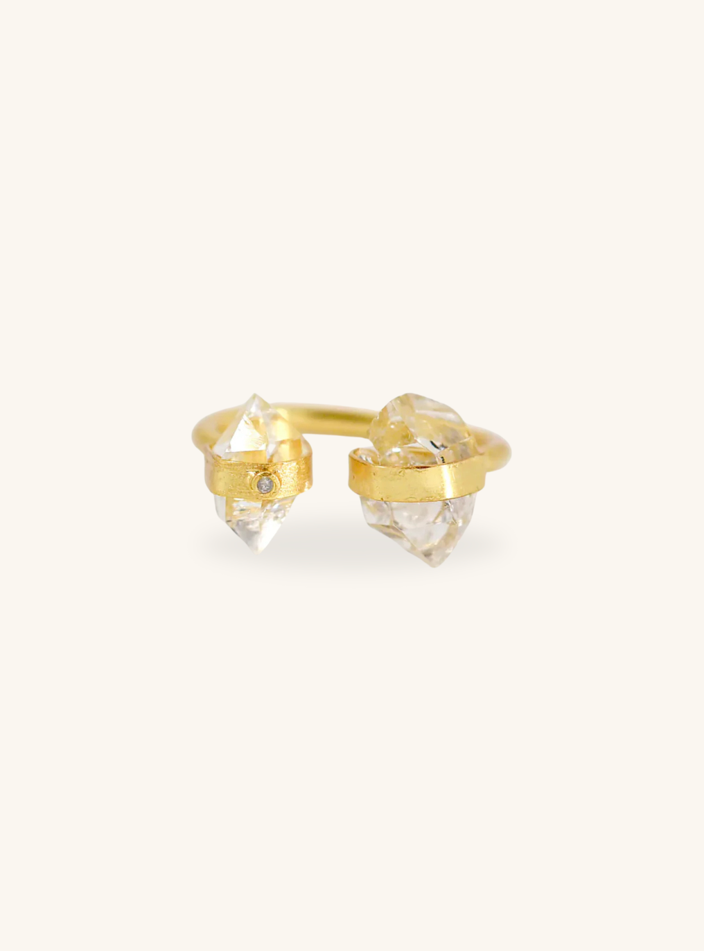 Double Herkimer Diamond with Diamond Open Ring