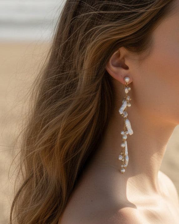 Golden Floating Pearl Earrings