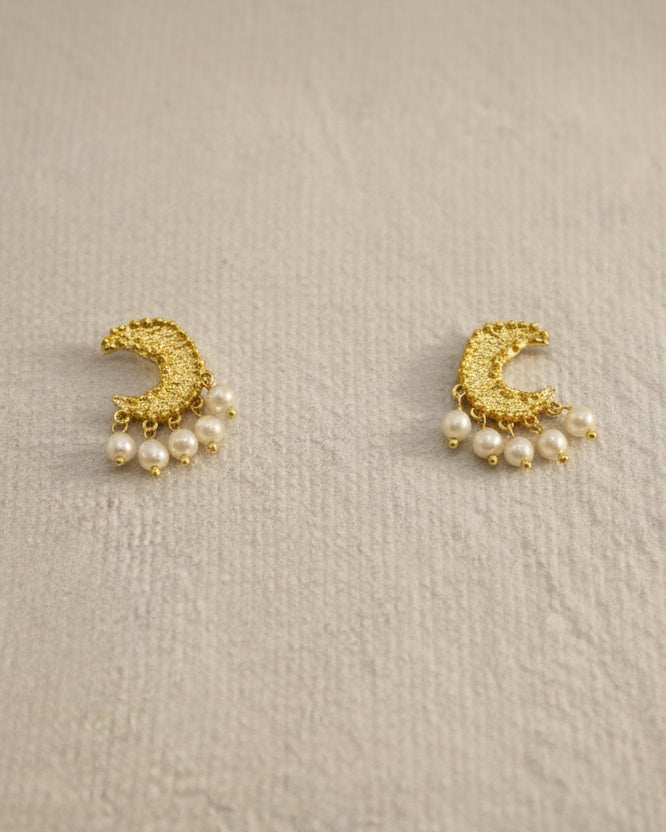 Crescent Moon Pearl Earrings
