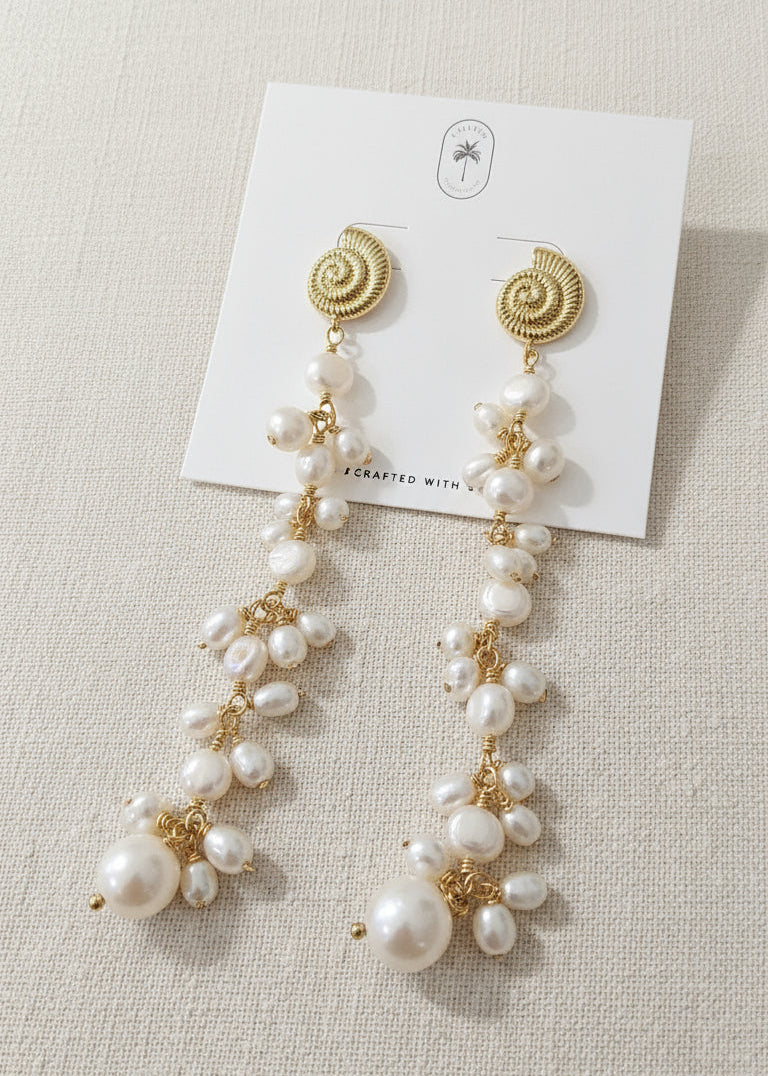 Golden Floating Pearl Earrings