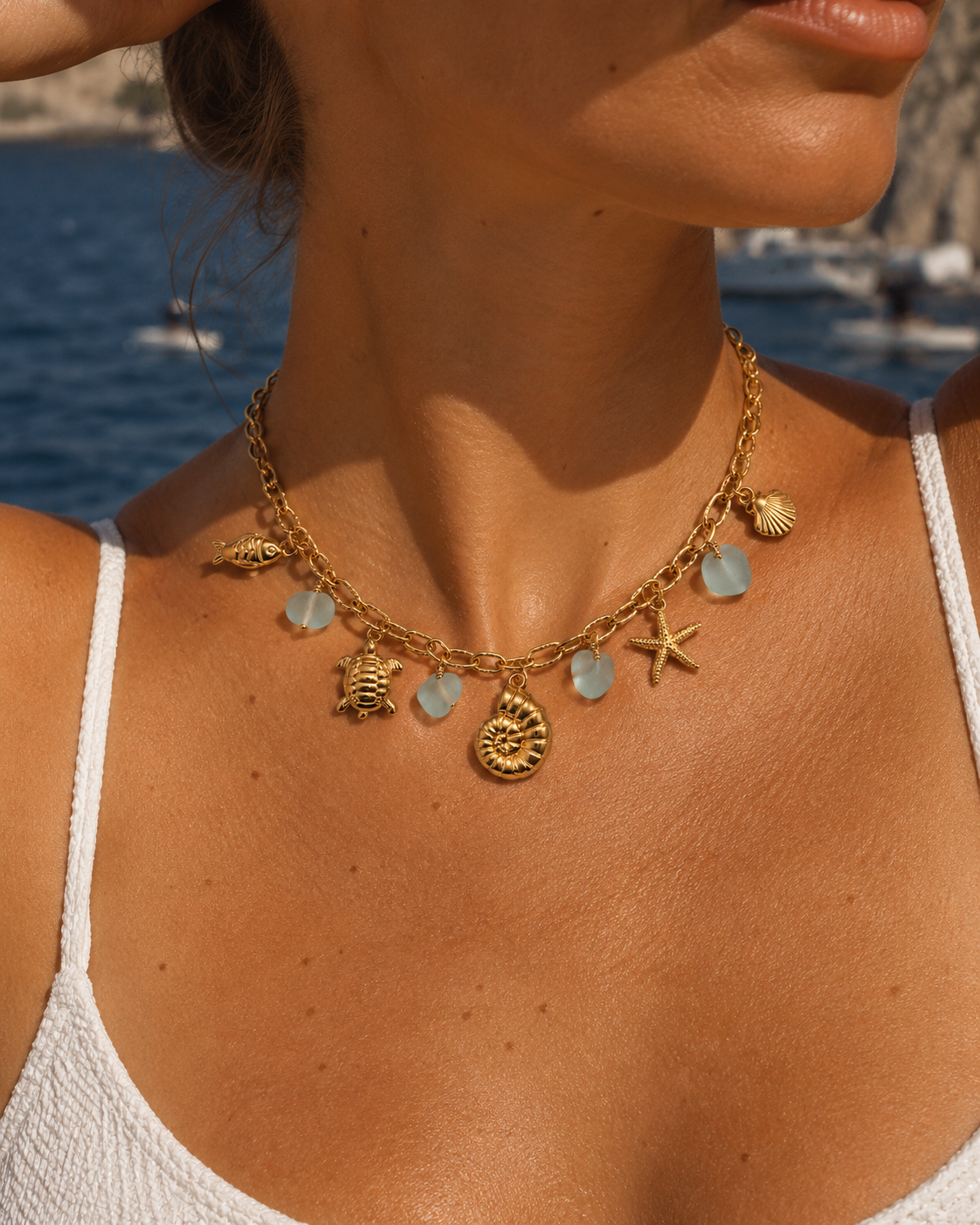Women at the beach using Floridian Necklace by Lalinde