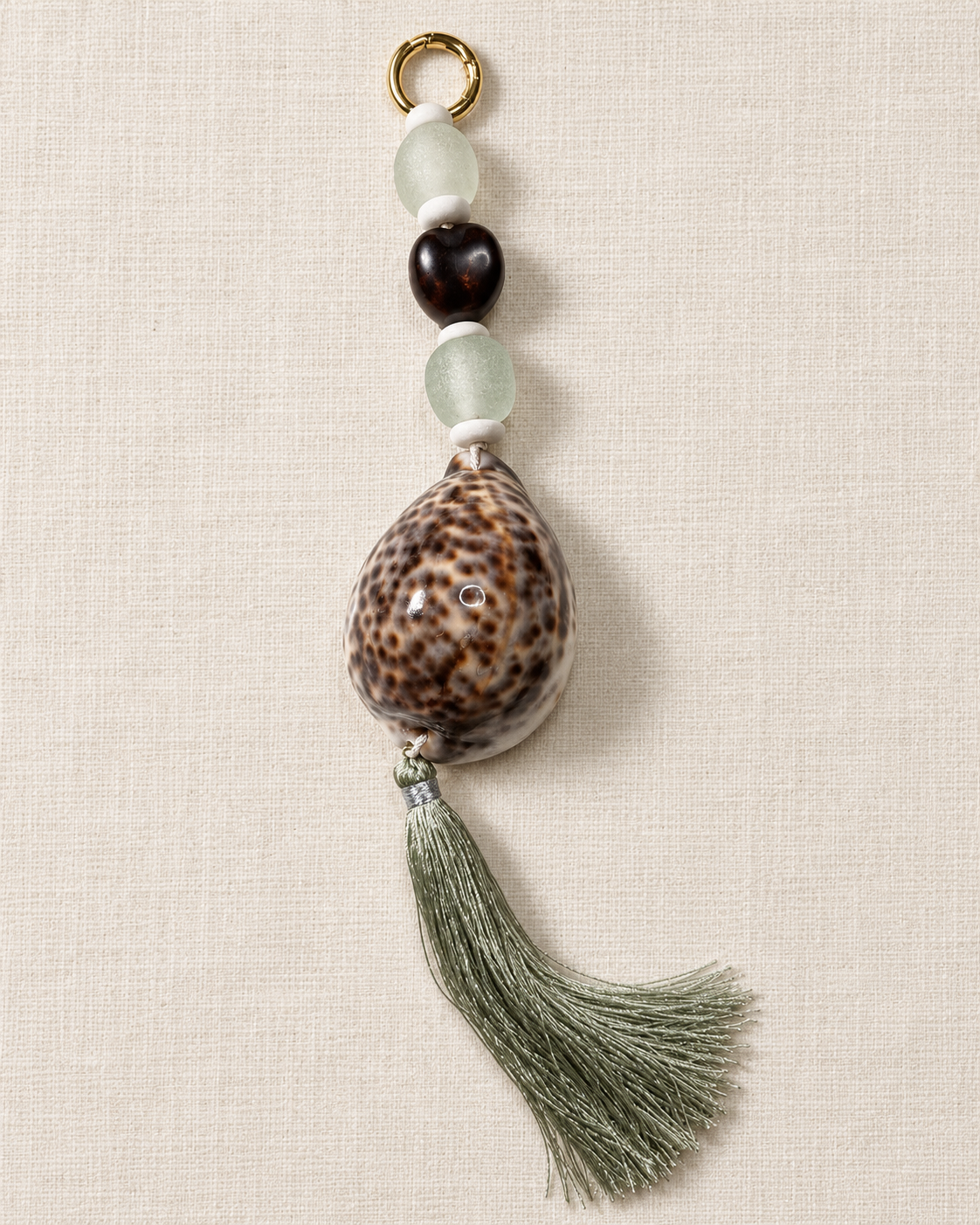 Amalfi Shell & Sea Glass Bag Charm Keychain – Sage
