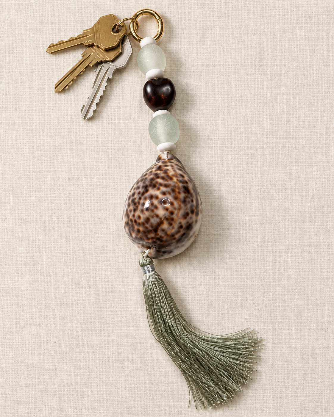 Amalfi Shell & Sea Glass Bag Charm Keychain – Sage