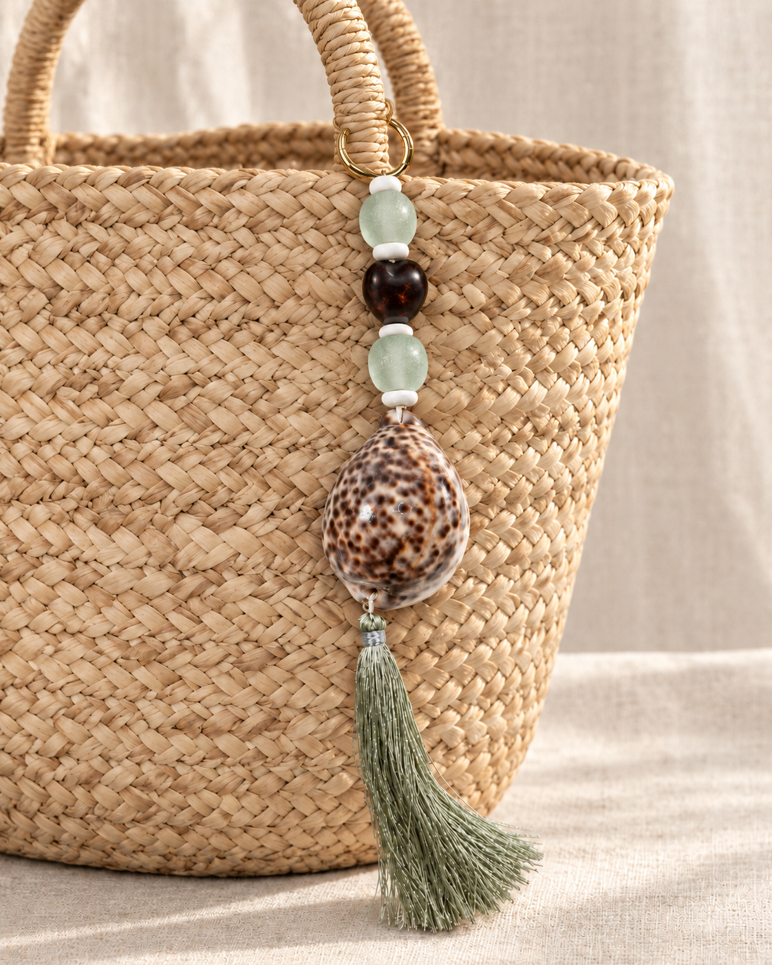 Amalfi Shell & Sea Glass Bag Charm Keychain – Sage
