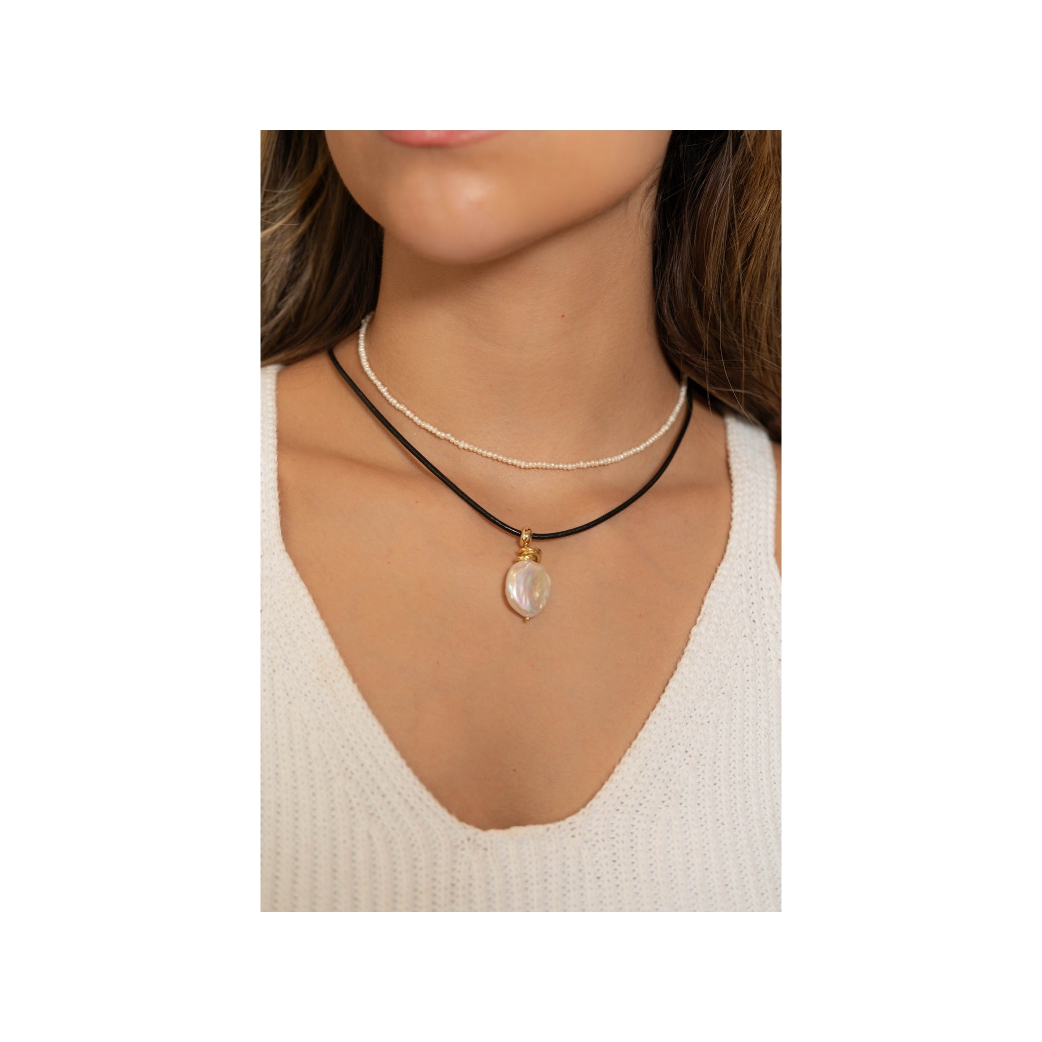 Sea of Pearl - Leather Necklace