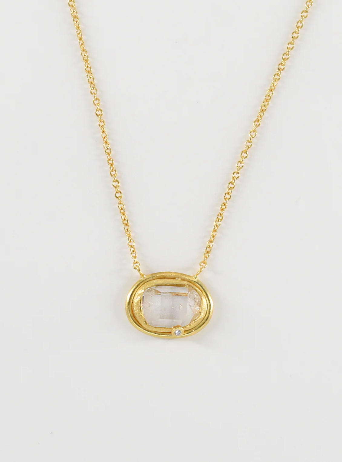 Mini Herkimer Quartz Double Bezel Necklace