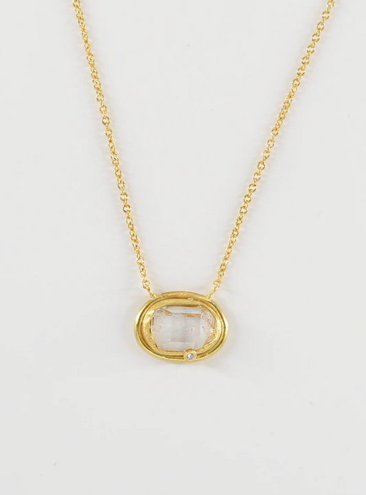 Mini Herkimer Quartz Double Bezel Necklace