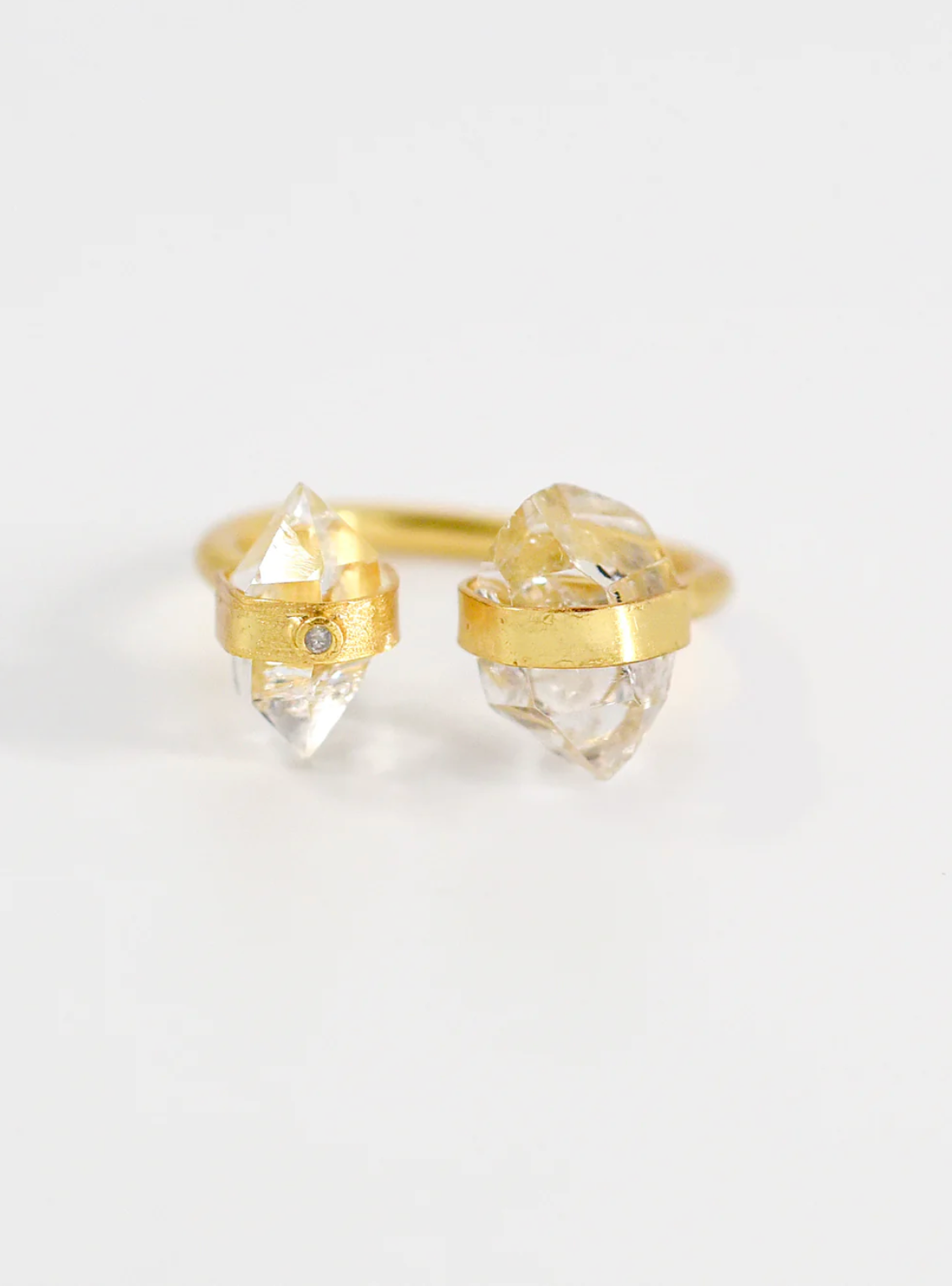 Double Herkimer Diamond with Diamond Open Ring