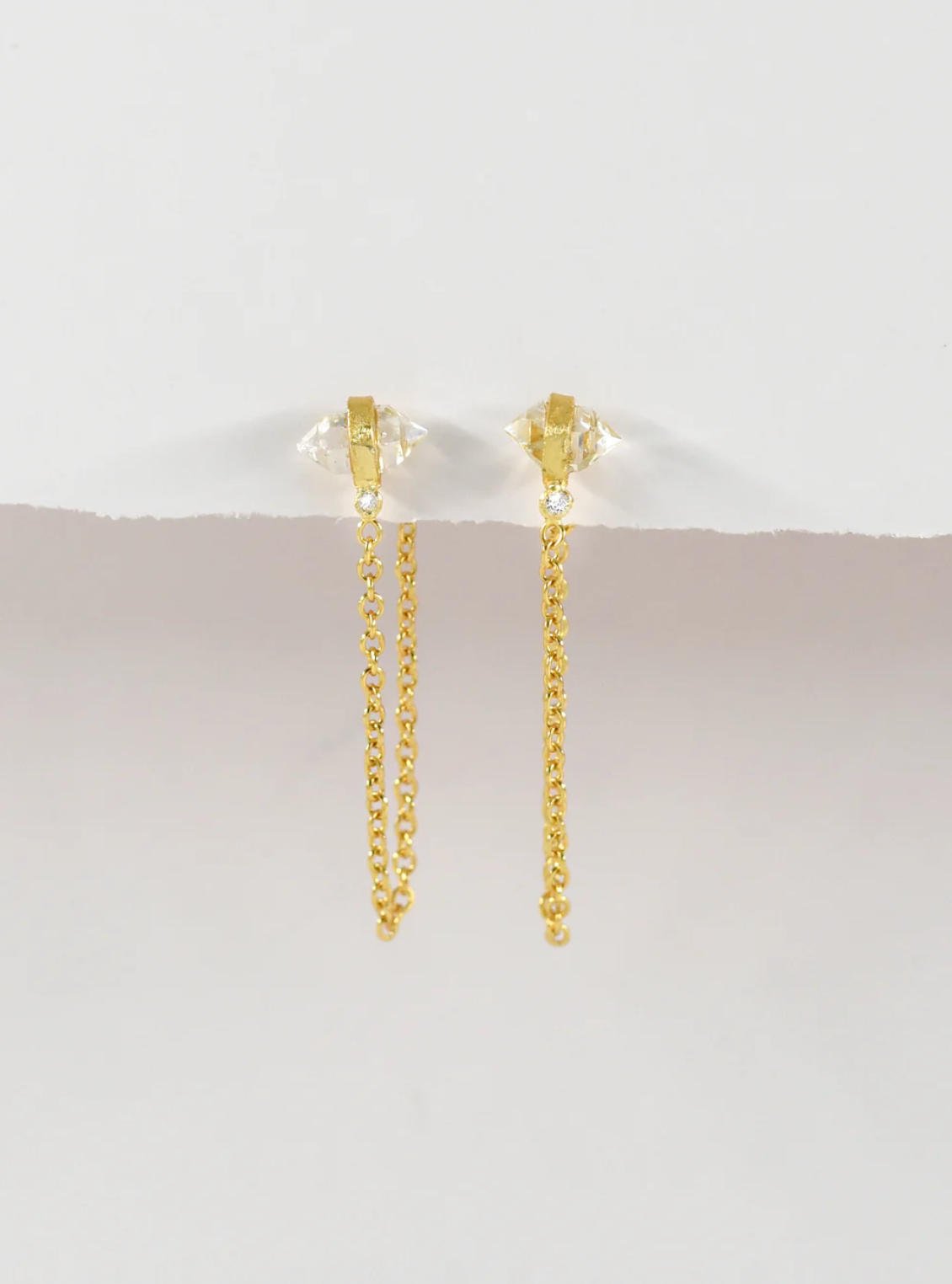 Herkimer Diamond Drop Chain with Diamond Earrings