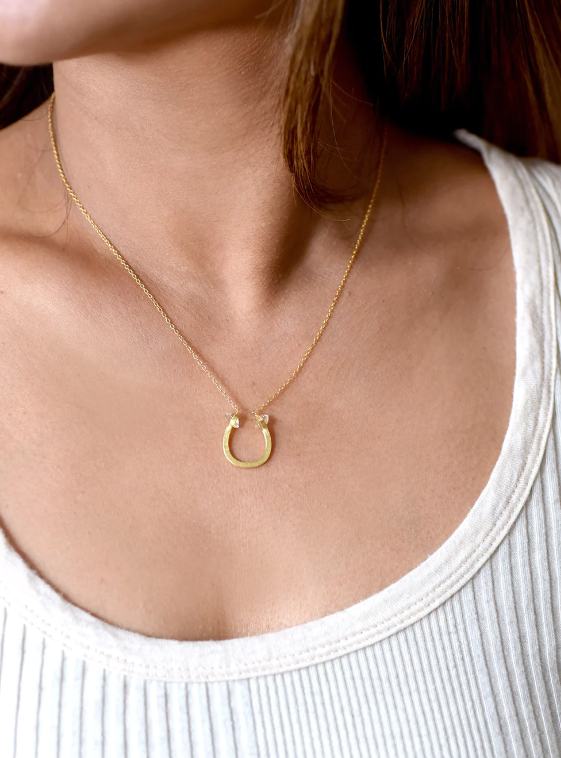 Herkimer Diamond Minimalist Horseshoe Necklace