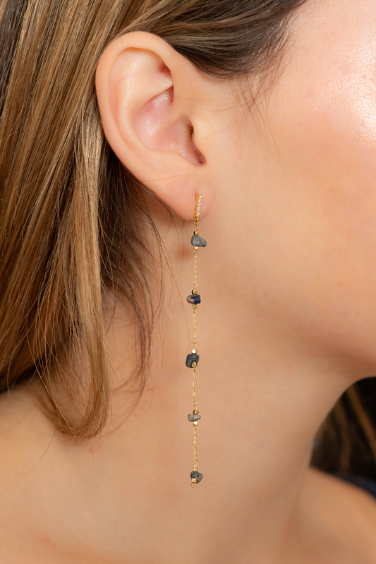 Lápiz lazuli earrings long crystals beautiful one of a kind, perfect style 