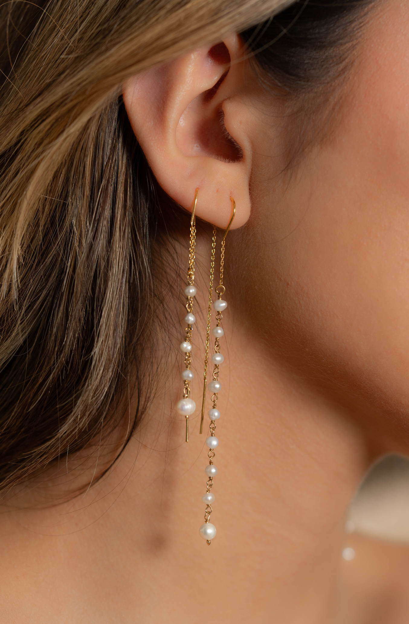 Long Cascade Pearl Earrings