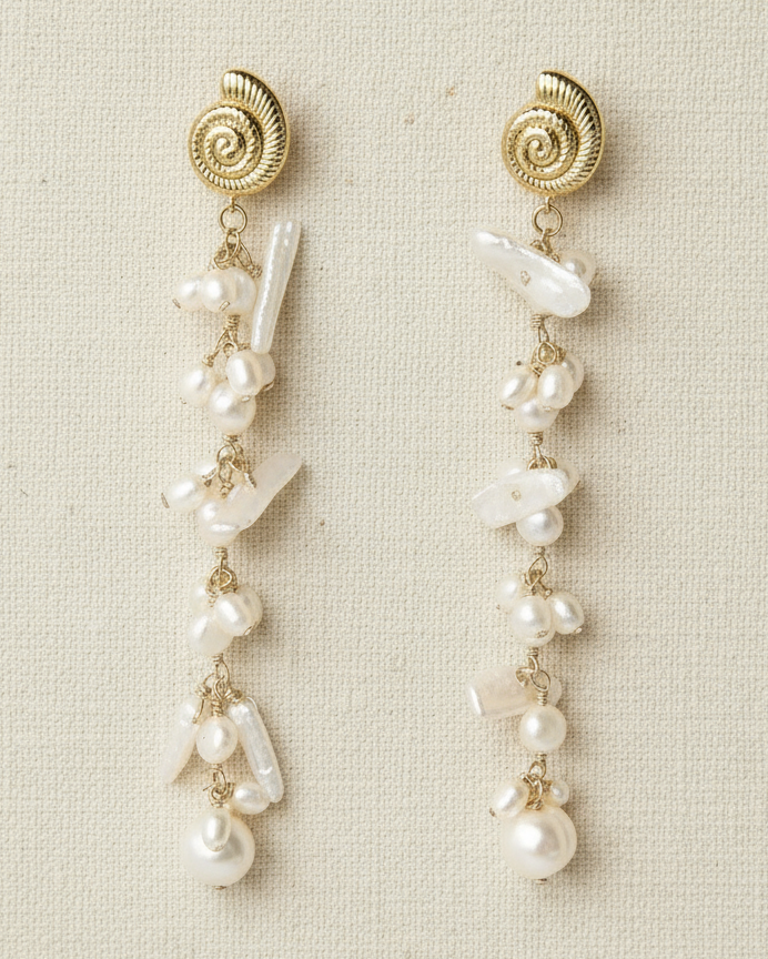 Golden Floating Pearl Earrings
