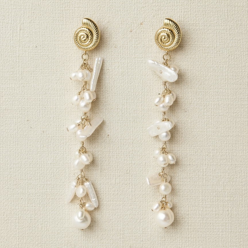 Golden Floating Pearl Earrings