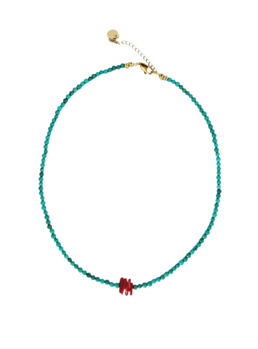 Turquoise and Mini Coral Necklace