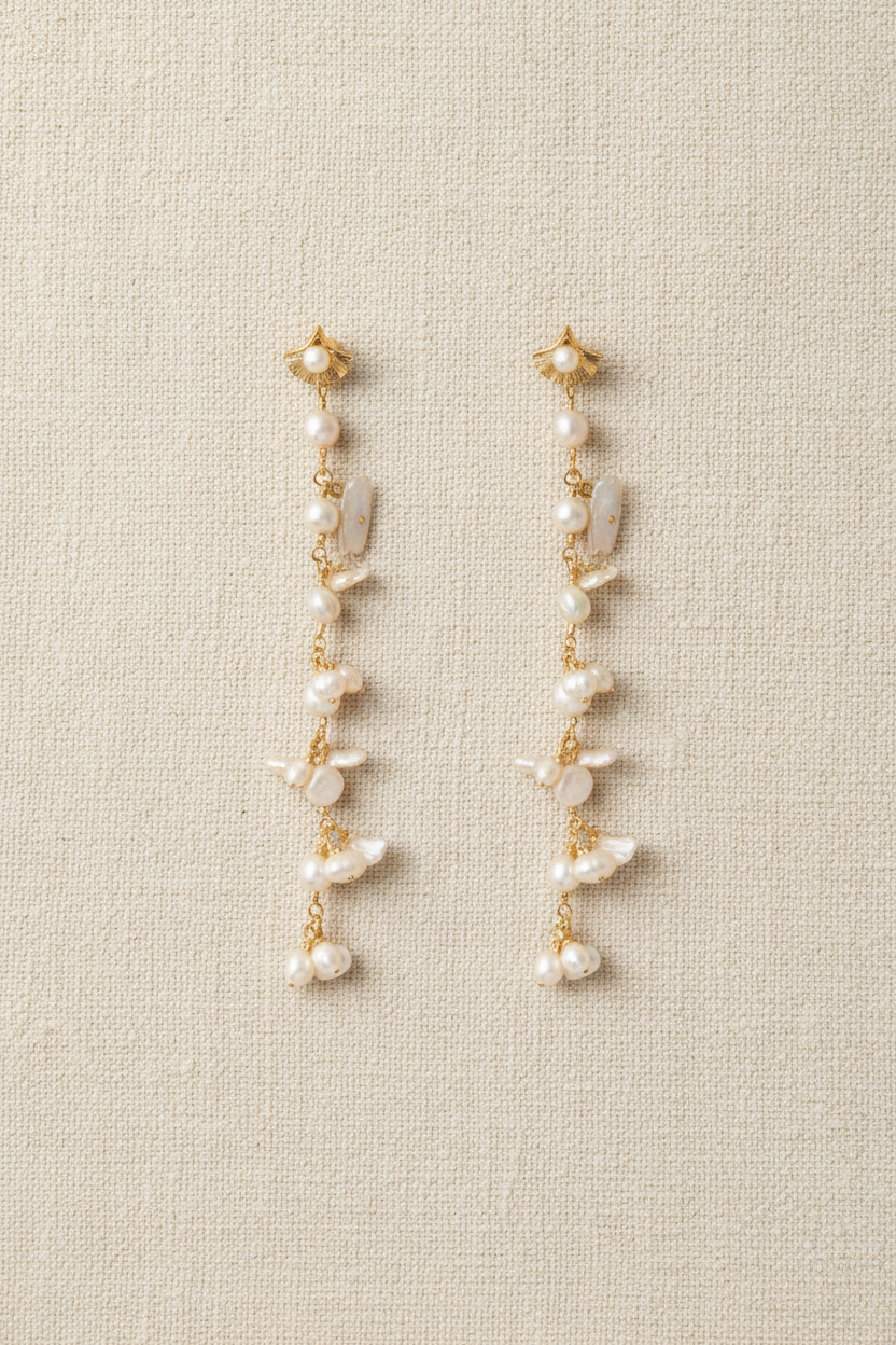 Seashore Pearled Long Earrings