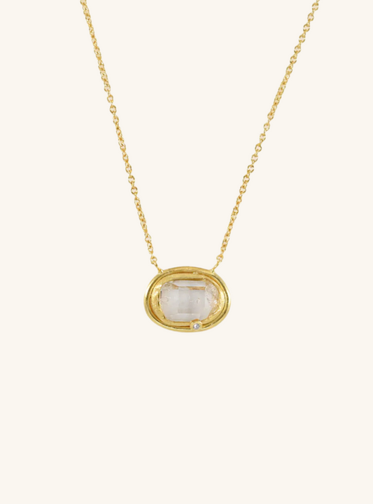 Mini Herkimer Quartz Double Bezel Necklace