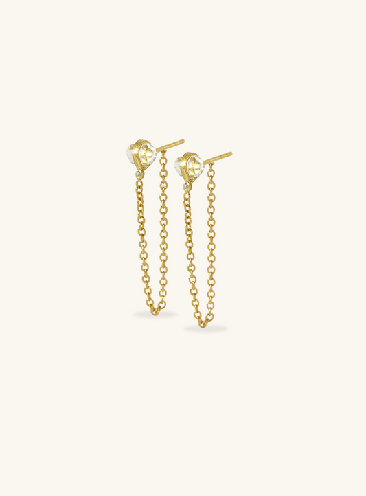 Herkimer Diamond Drop Chain with Diamond Earrings