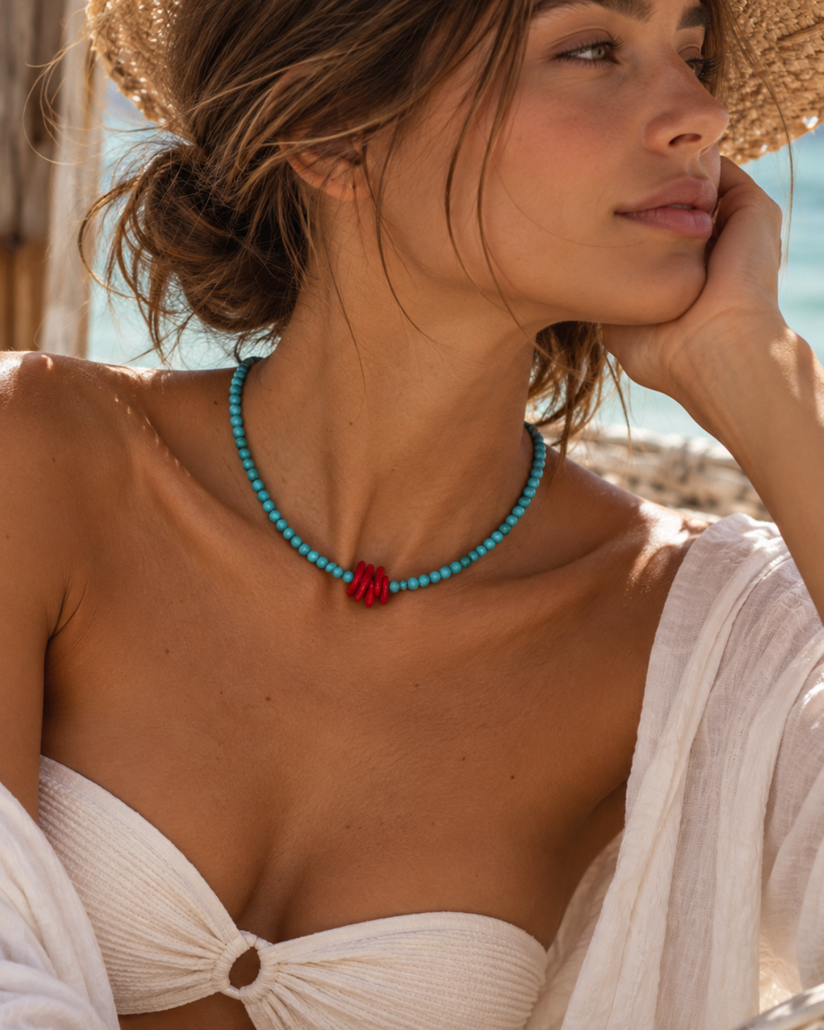 Turquoise and Mini Coral Necklace