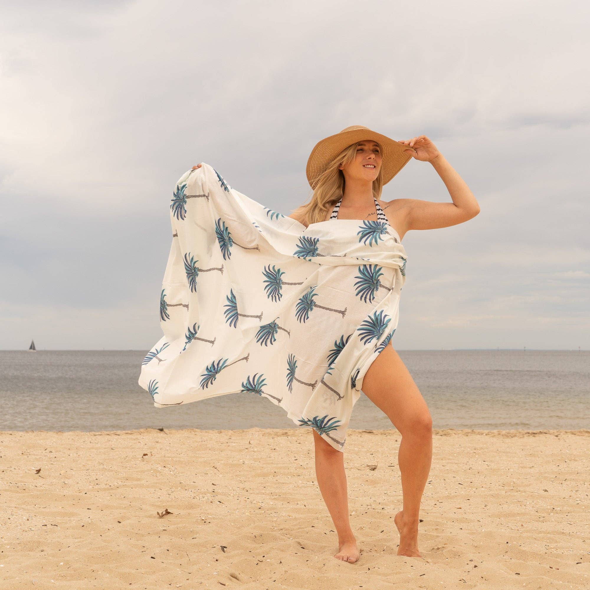 Blue Palms - 100% Cotton Sarong