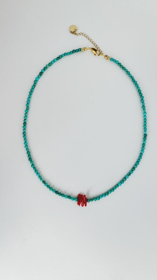 Turquoise and Mini Coral Necklace